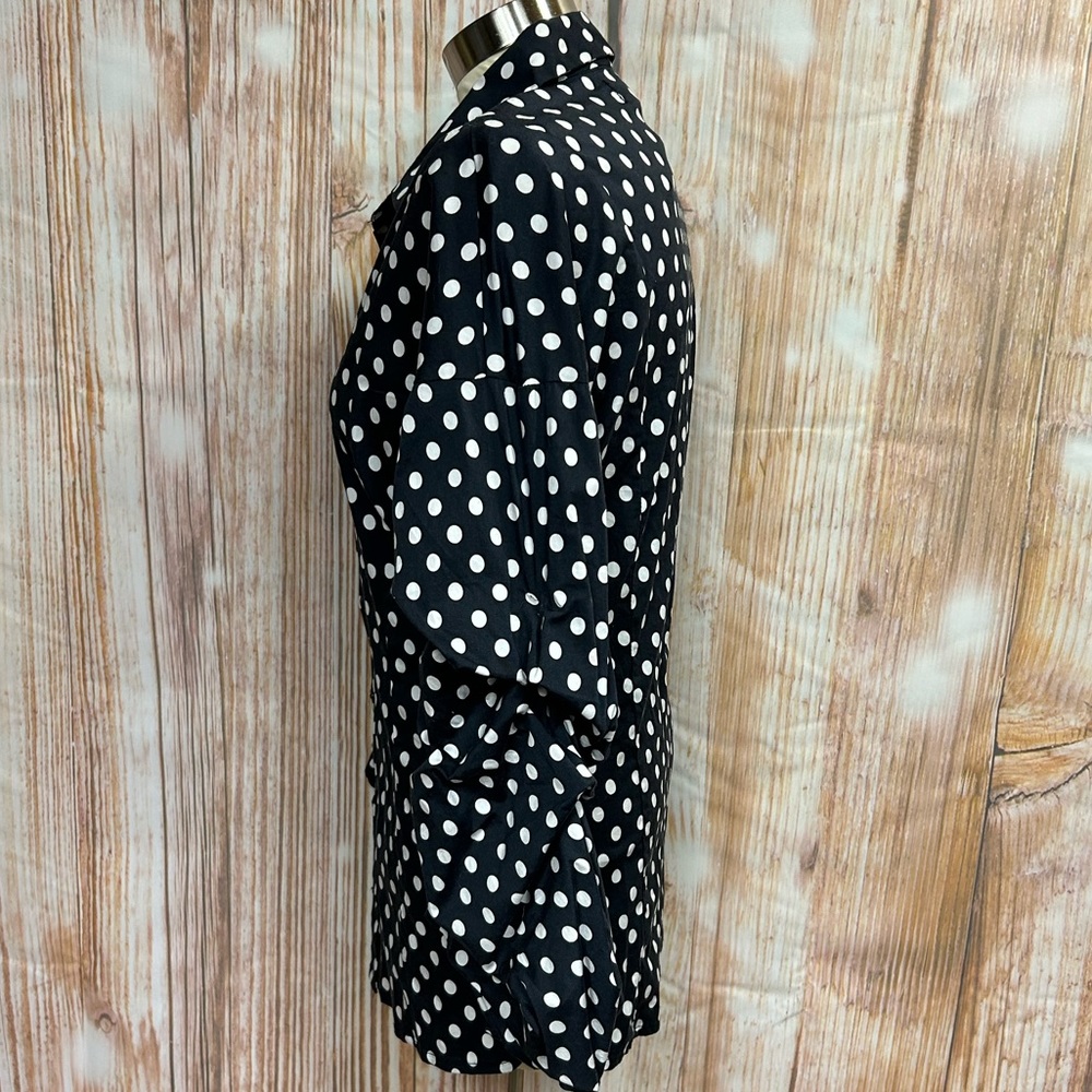 Spoon Jeans Black‎ and White Polka Dot Dramatic Sleeve Button Down Top - Picture 3 of 9
